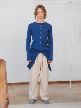 BASERANGE Drip Cardigan | Linen Seacell Rib |  MEZ BLUE / Size L